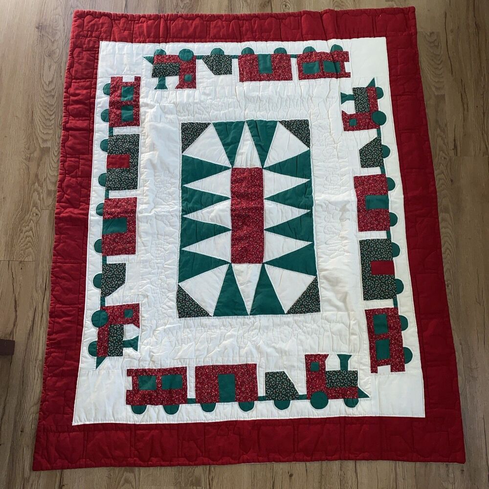 Vintage-Style Christmas Train Quilt - Extra Long Bed/Table Runner (46"x112")